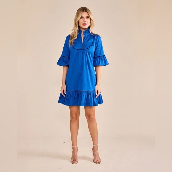 cobalt blue cotton dress Cobalt blue cotton stretchy side ruched midi dress M main image 1